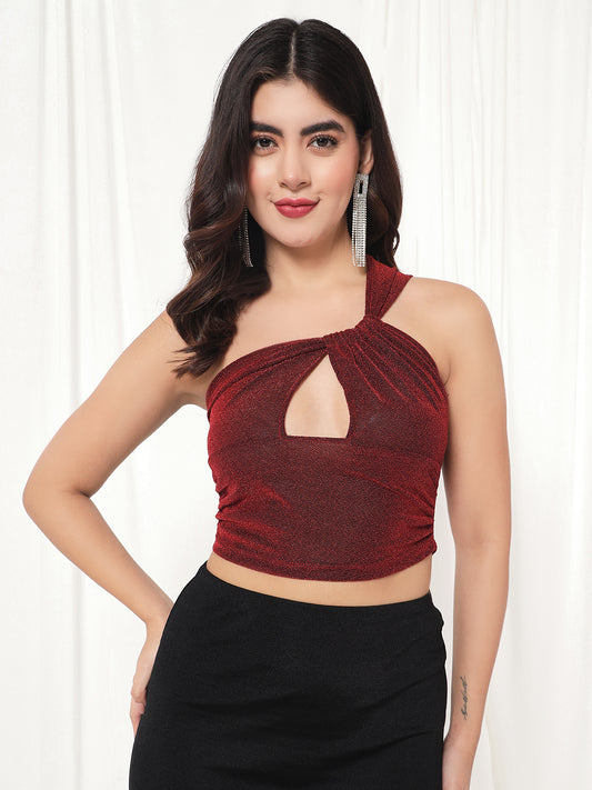 TANDUL  Casual Sleeveless Solid Women Maroon Top
