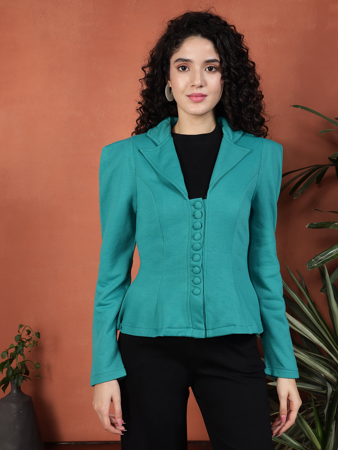 TANDUL Women Stylish Teal Green blazer