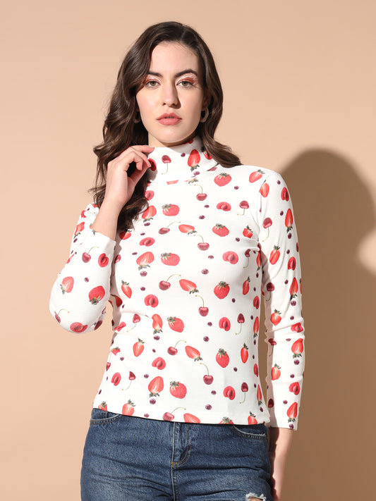 TANDUL Women Printed High Neck Multicolor Sweater