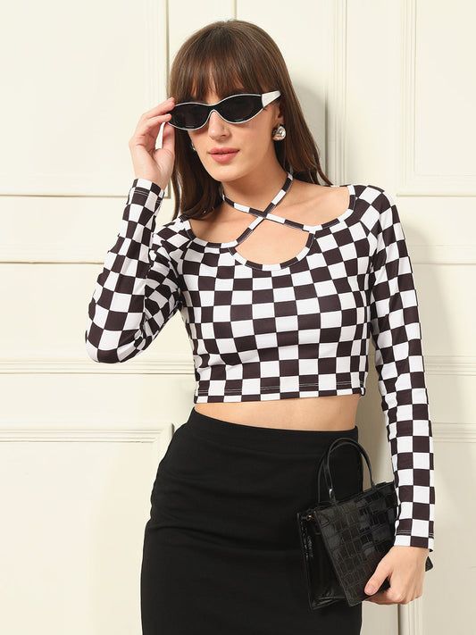 TANDUL Stylish Black and White Checkered Top