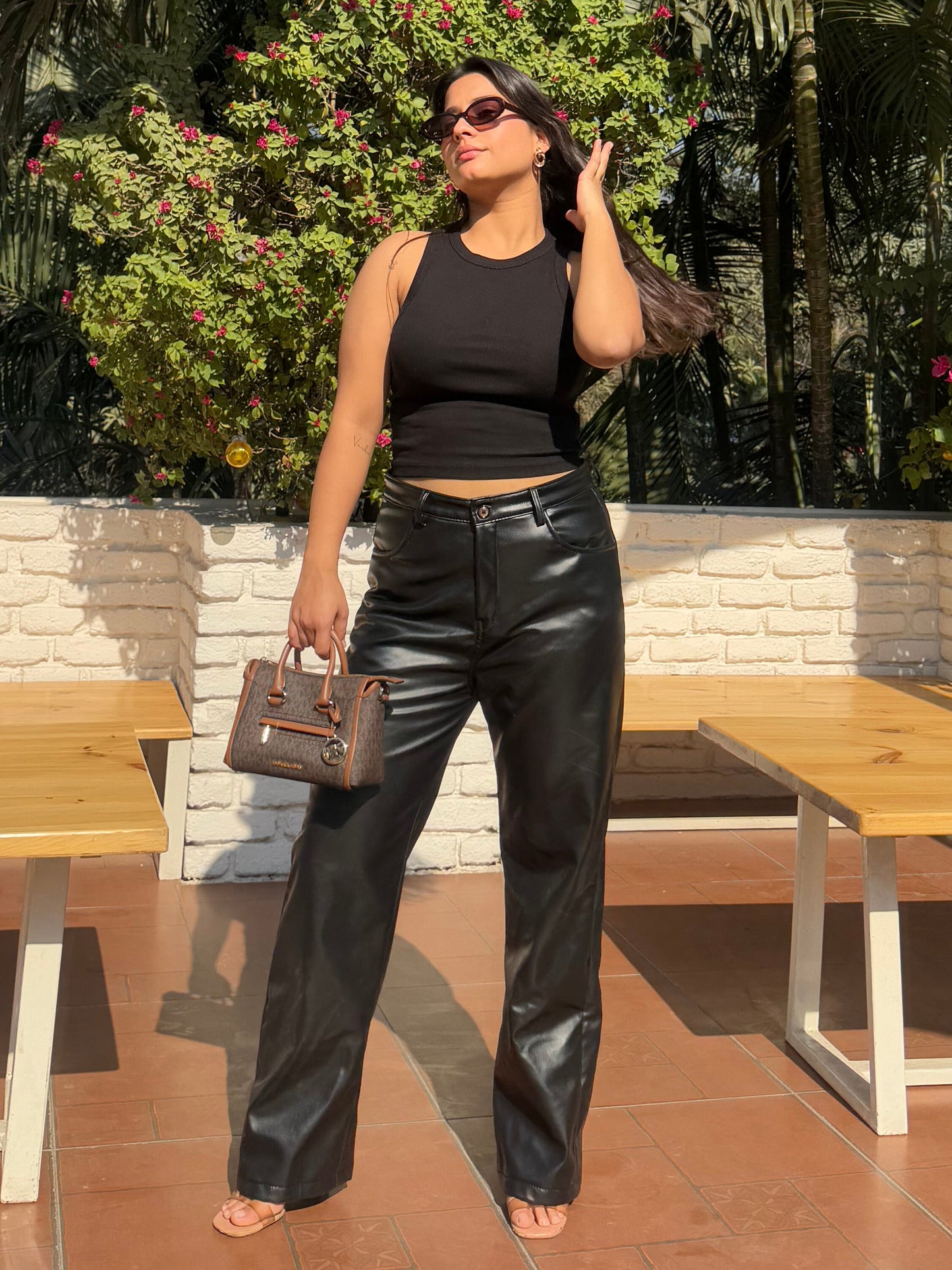 TANDUL  Women Regular Fit Black Faux Leather Trousers