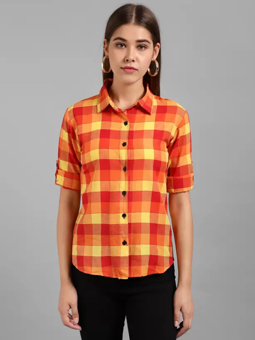 TANDUL  Women Regular Fit Self Design, Checkered Spread Collar Casual Shirt