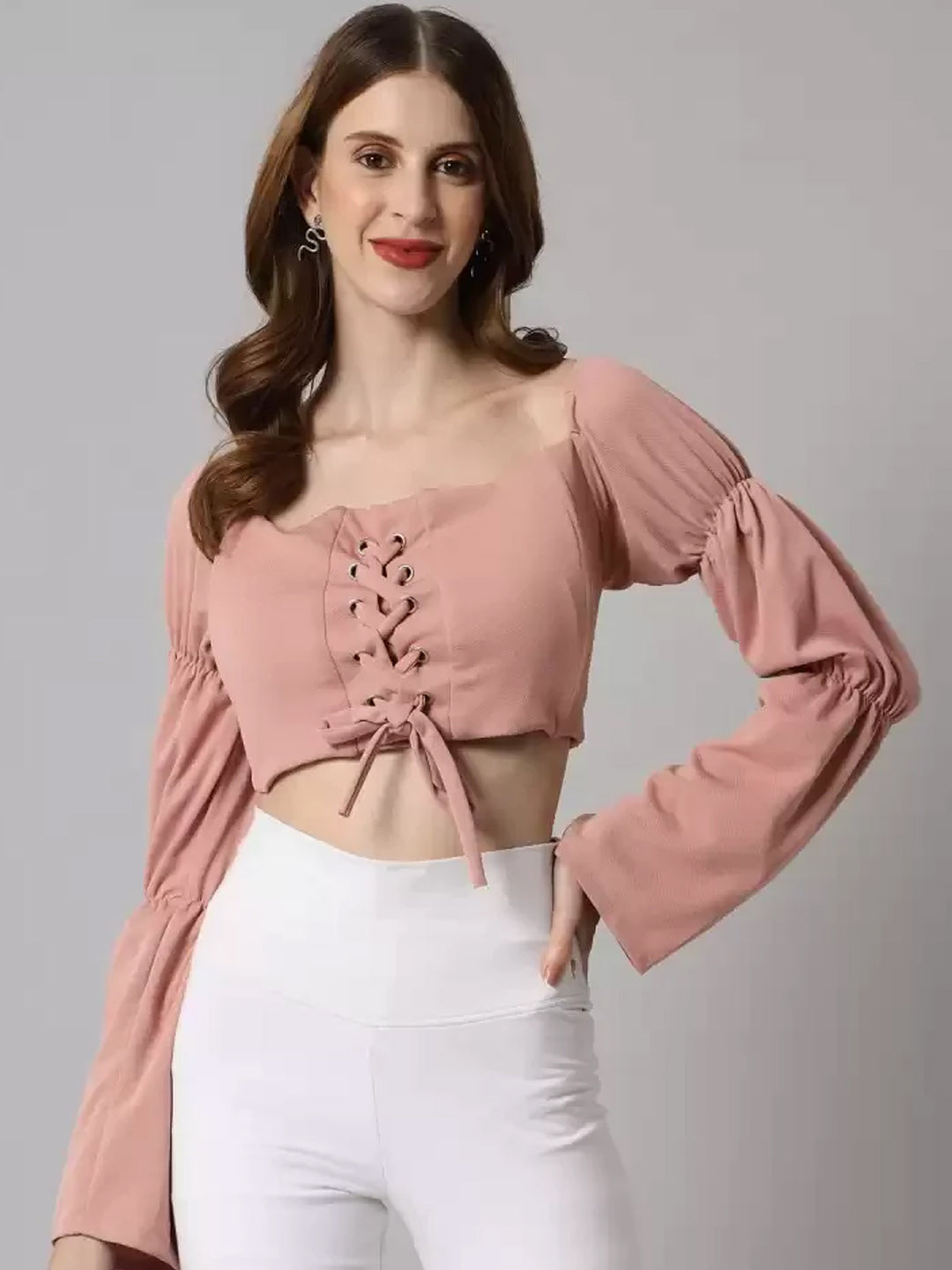 TANDUL  Casual Flared Sleeves Solid Women Pink Top