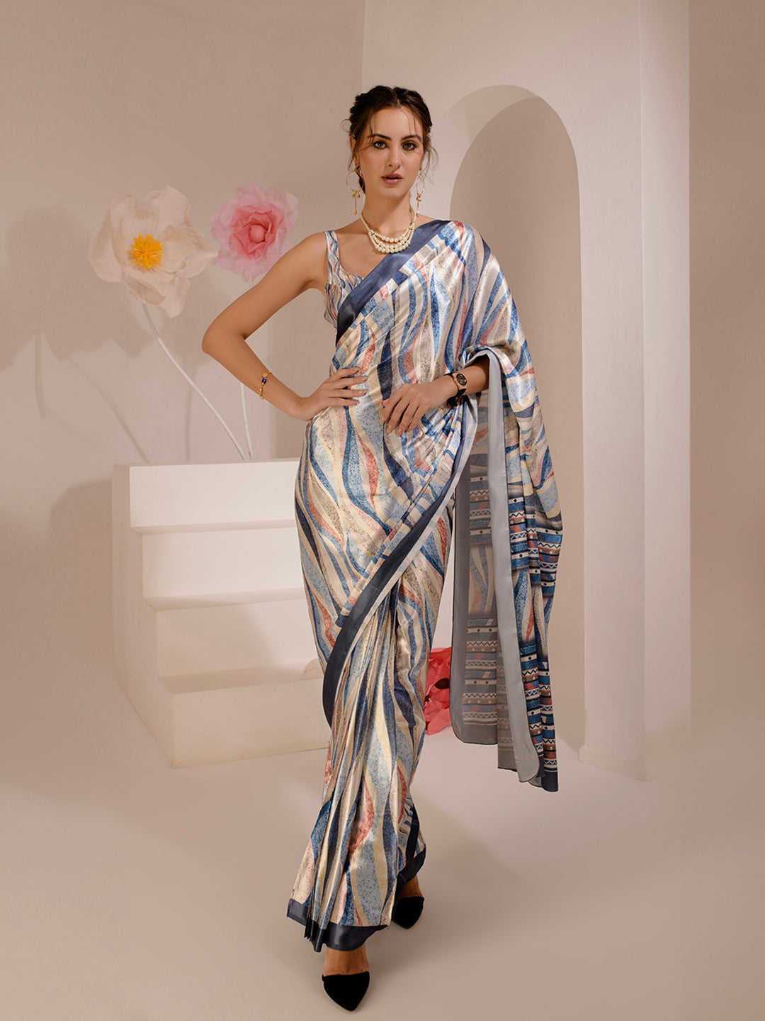 ELTIRE Beautiful Printed Satin Saree