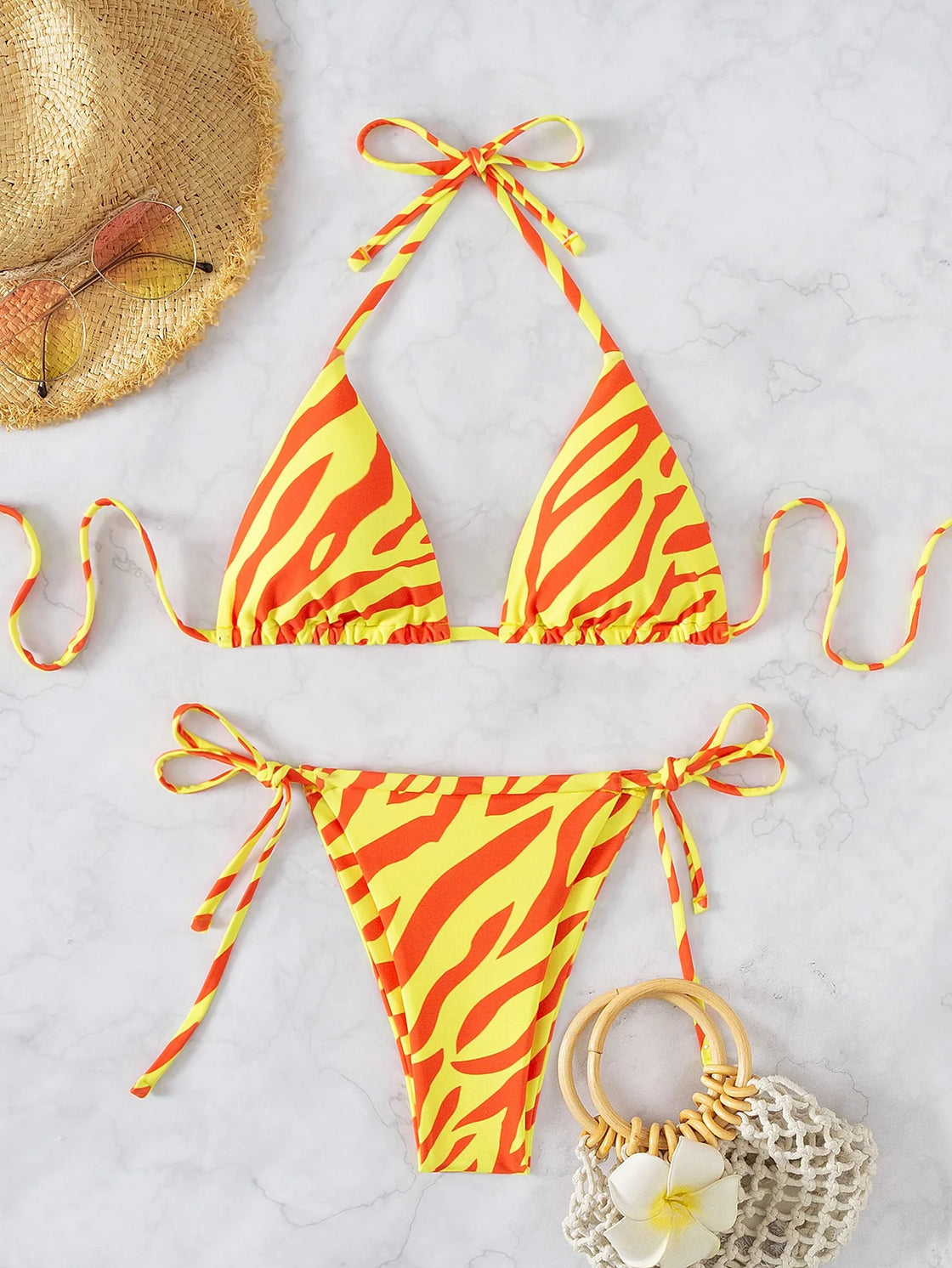 ELTIRE Yellow Zebra Print Two Piece Bikini