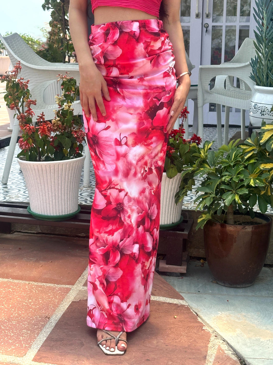 TANDUL Women Stunning Pink Floral Skirt