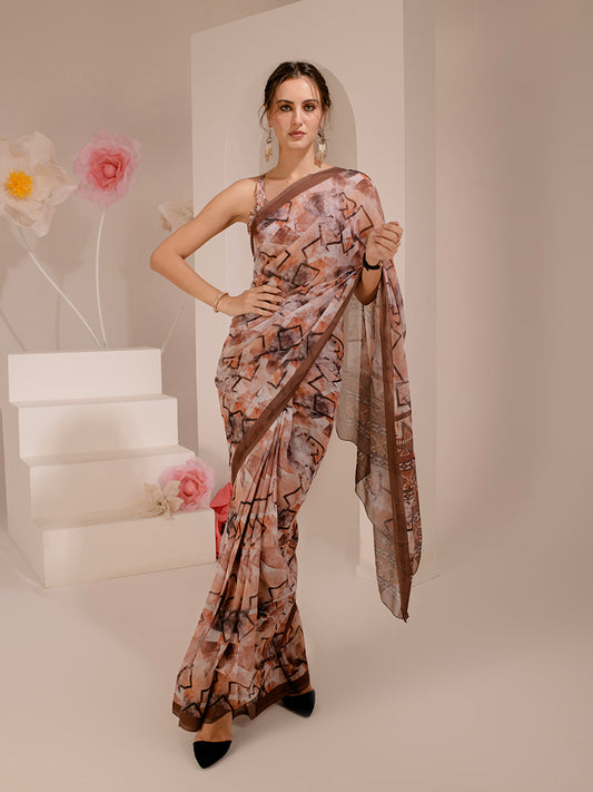 ELTIRE Exquisite Printed Bollywood Style Georgette Saree