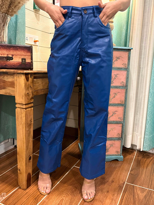 TANDUL Women Regular Fit Blue Leather Trousers