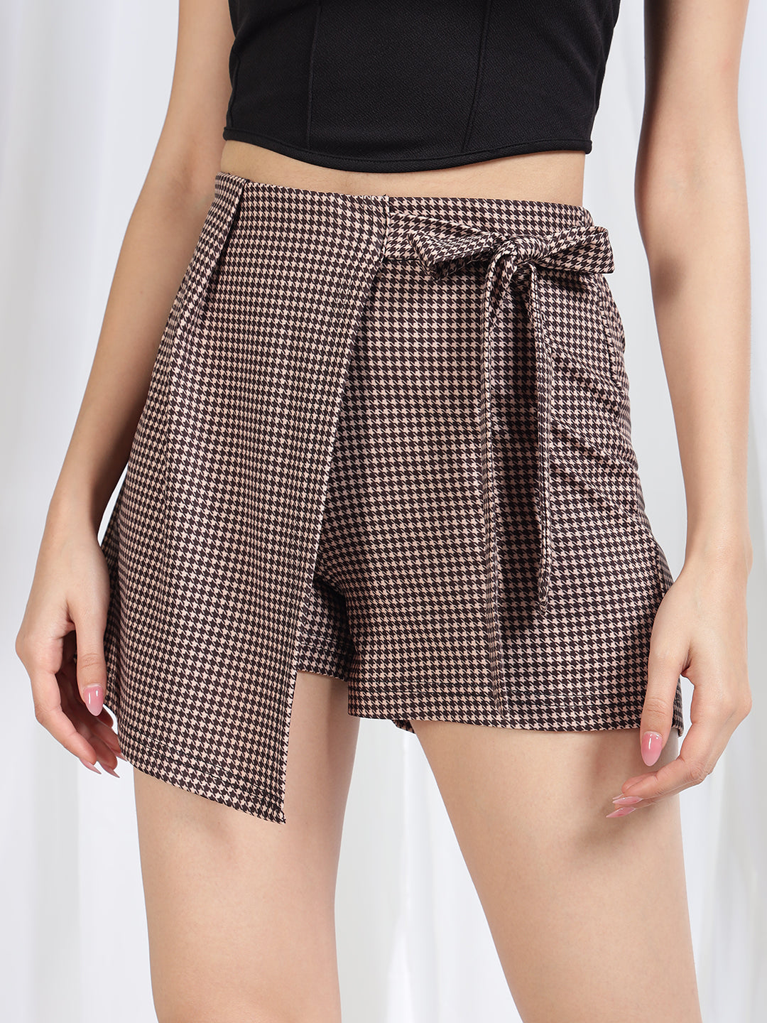 TANDUL Brown Check Printed Skirt