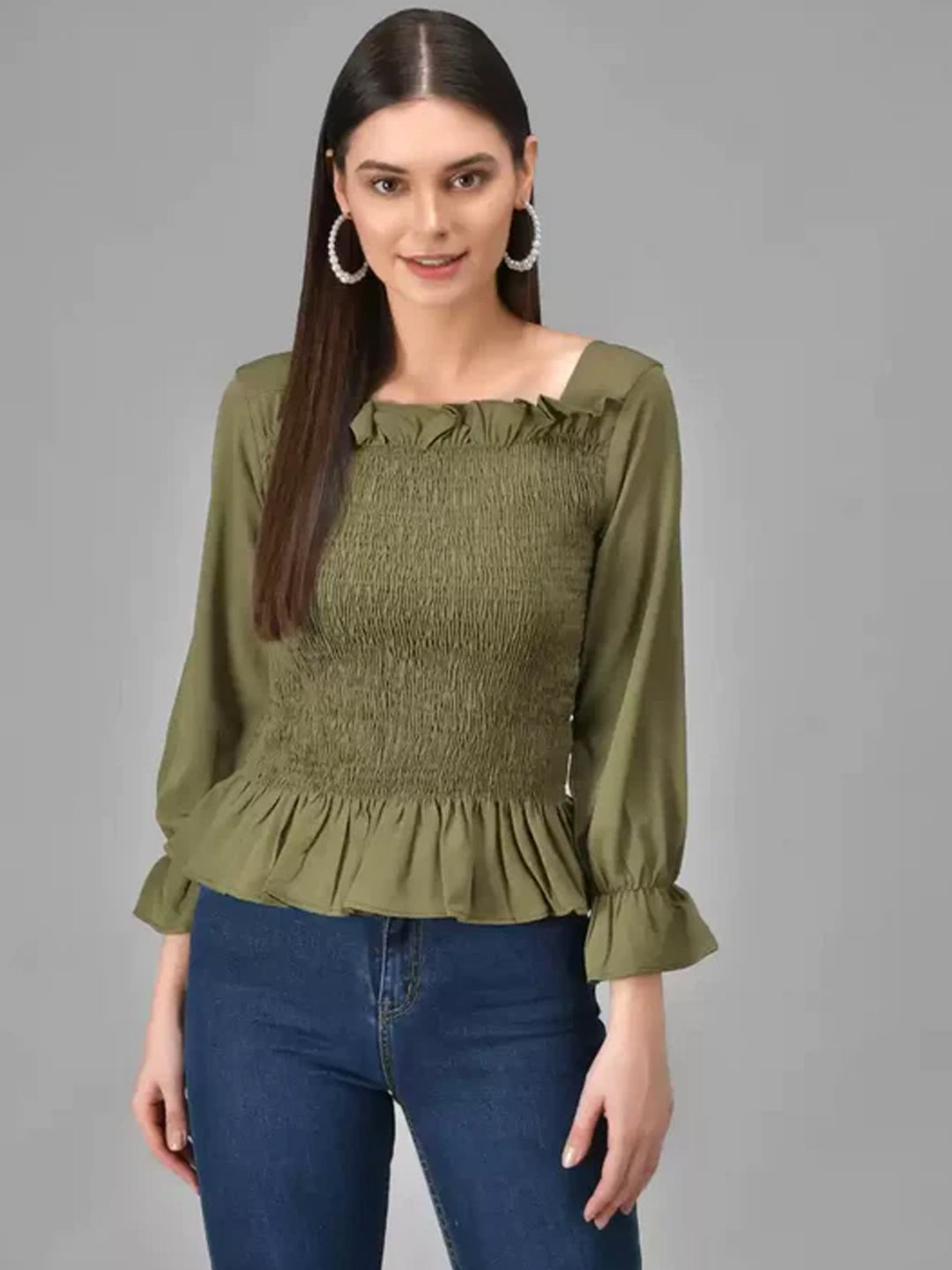 TANDUL  Casual Regular Sleeves Solid Women Green Top