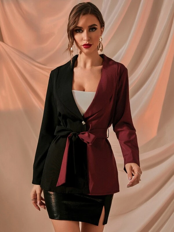 Women Colorblock Tuxedo Style Casual Blazer  (Multicolor)