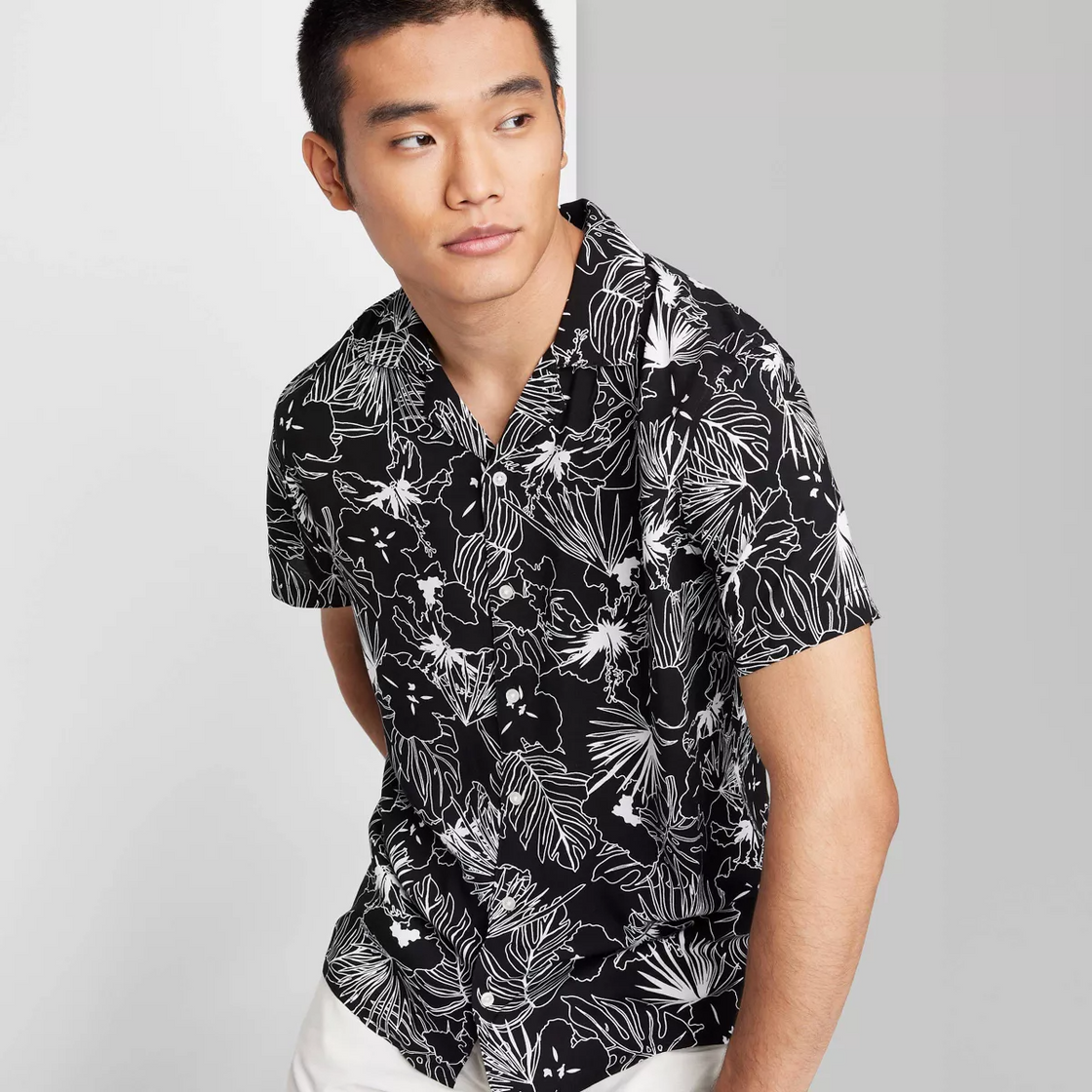 TANDUL Tropical Printed Cuban Collar Short Sleeves Casual Shirt