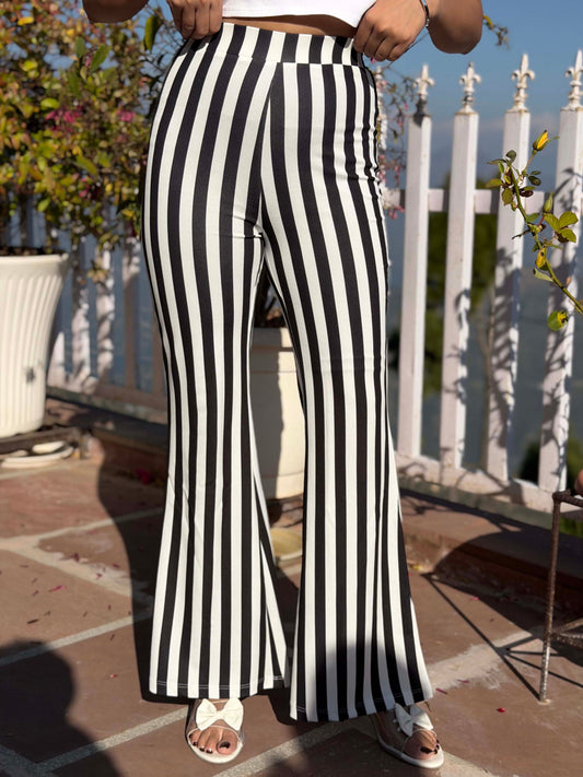 TANDUL Women Chic Black and White Striped Trouser