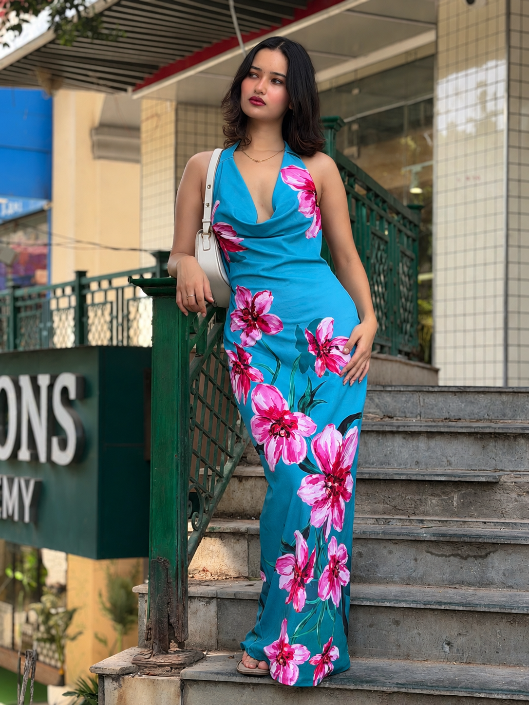 TANDUL Women Tropics Hibiscus Cowl Neck Maxi Dress