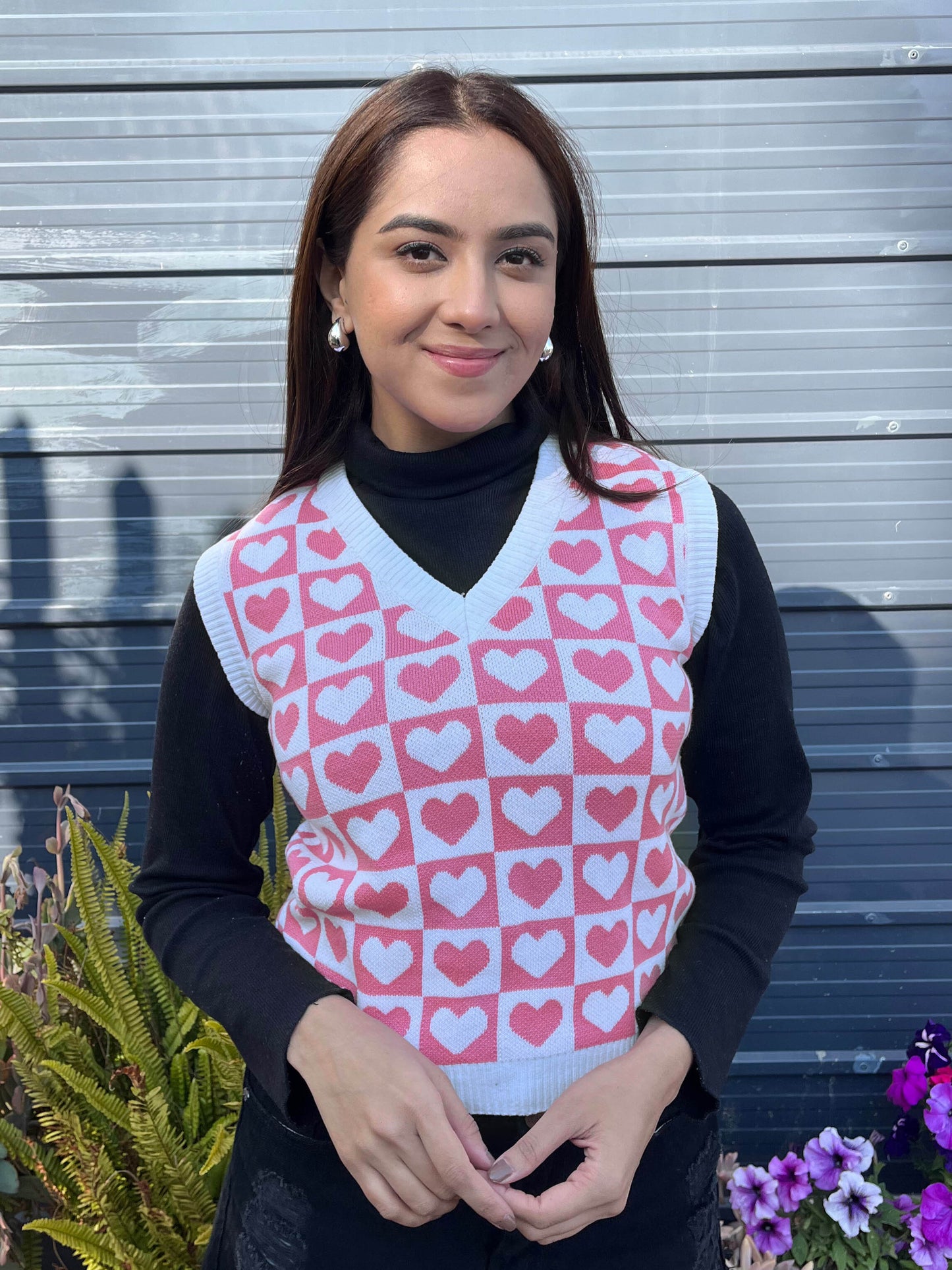TANDUL Women Charming Pink and White Heart Sweater