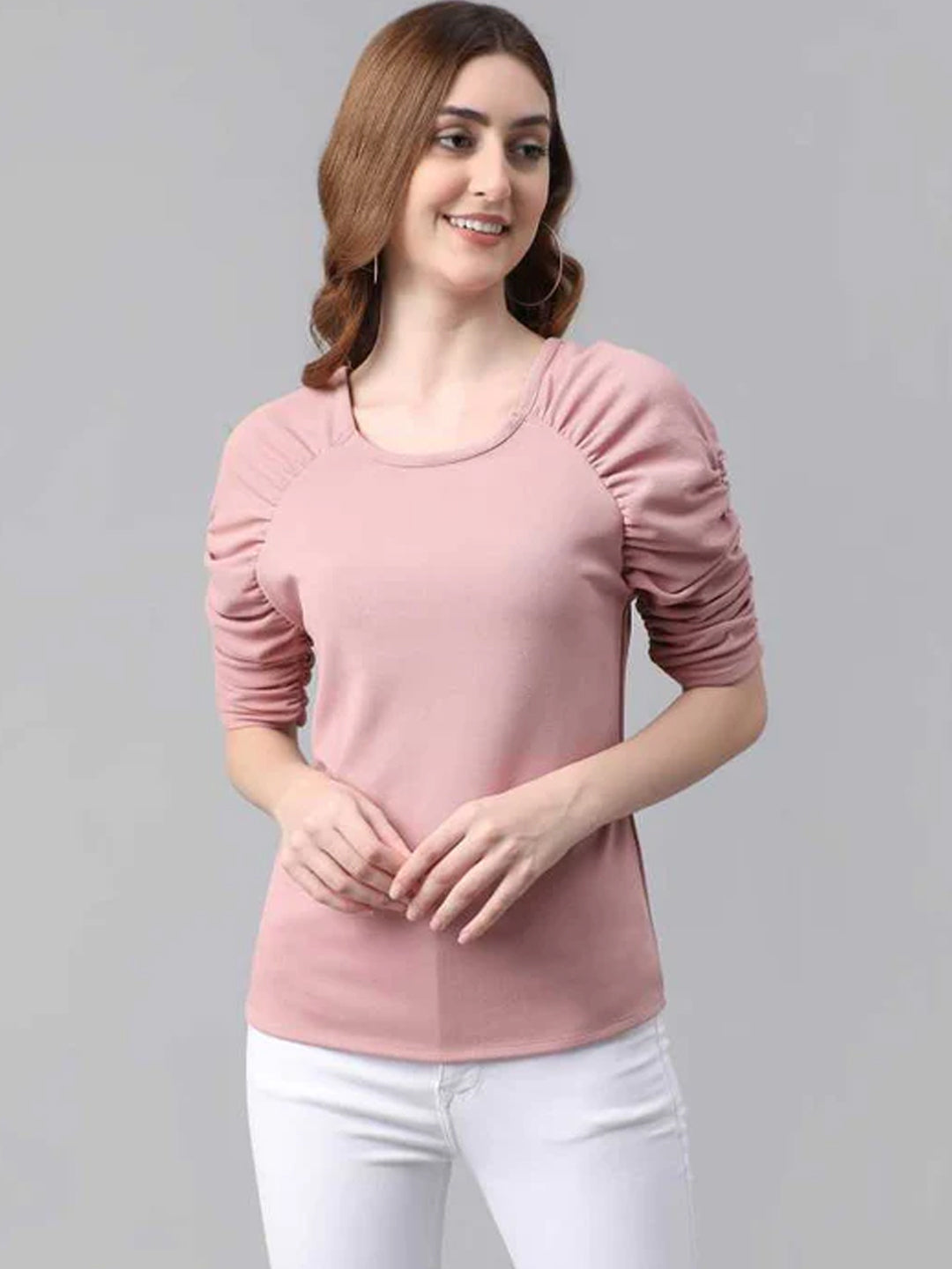 Casual Regular Sleeves Solid Women Pink Top