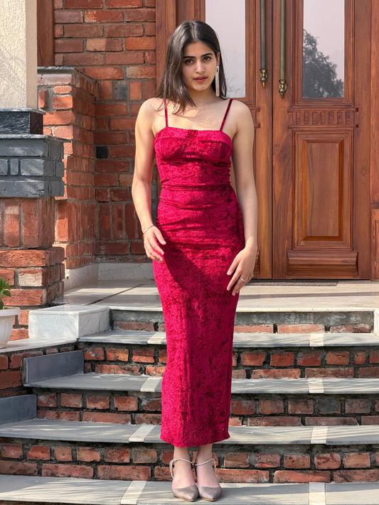 TANDUL Women Stunning Maroon Velvet Bodycon Dress