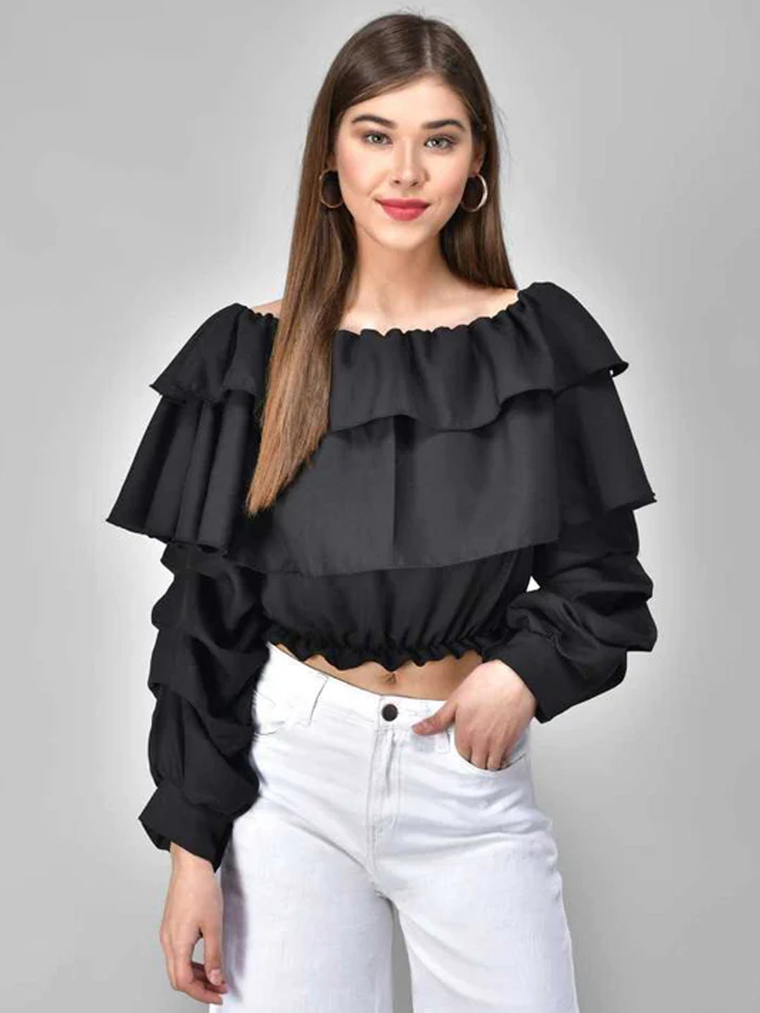 TANDUL  Casual Regular Sleeves Solid Women Black Top