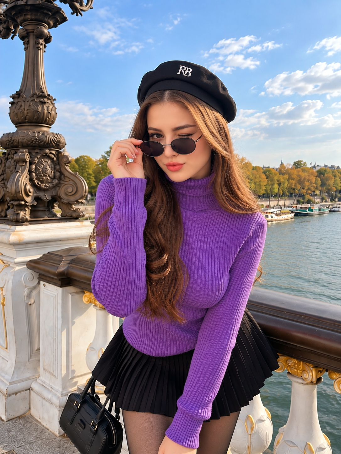 TANDUL Women Purple Ribbed Knit Turtleneck Sweater