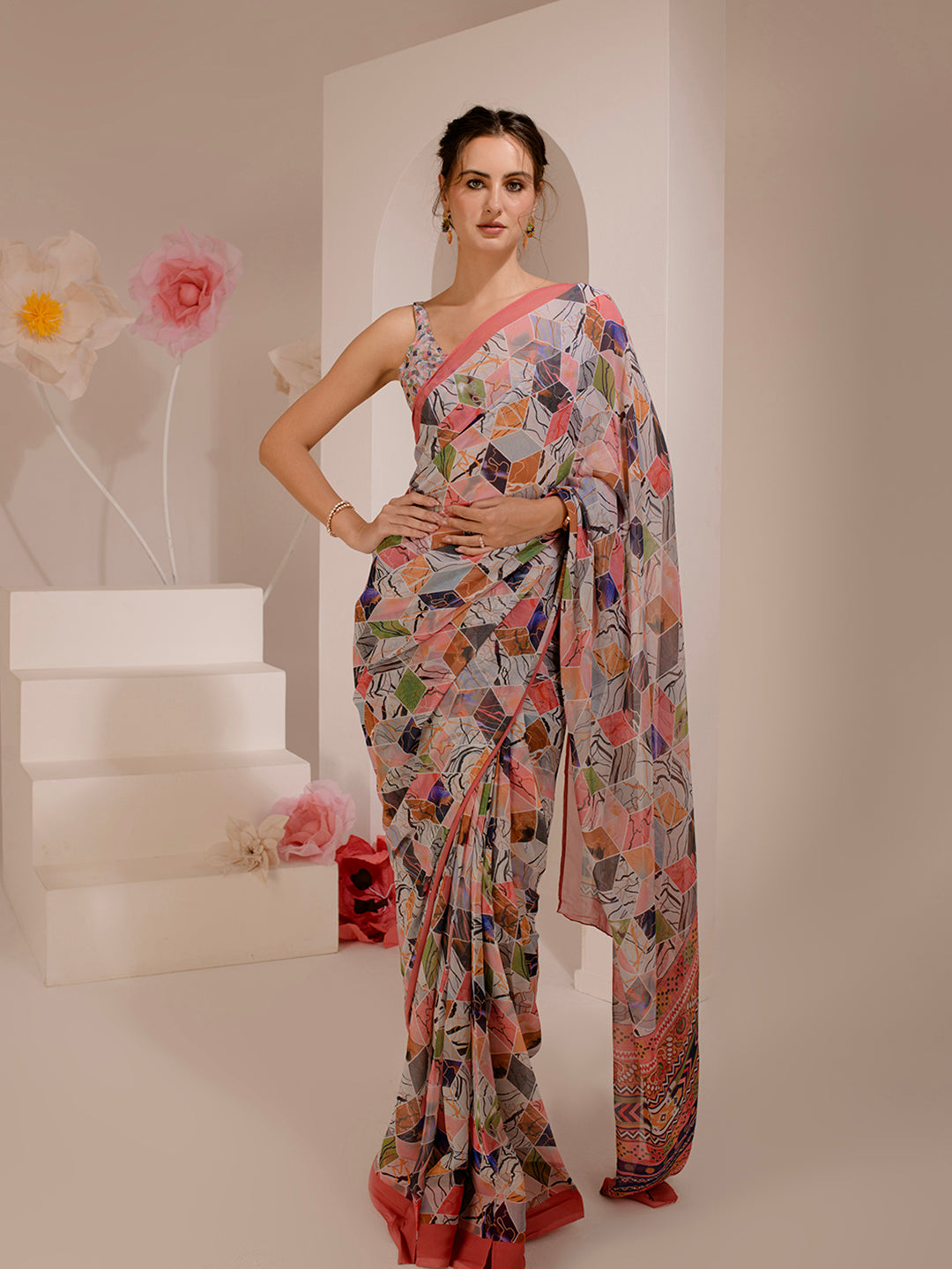 ELTIRE Exquisite Printed Bollywood Style Georgette Saree