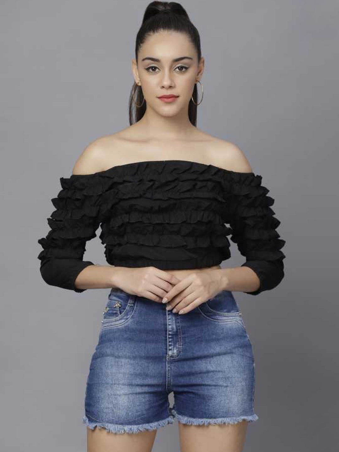 TANDUL  Casual Regular Sleeves Solid Women Black Top