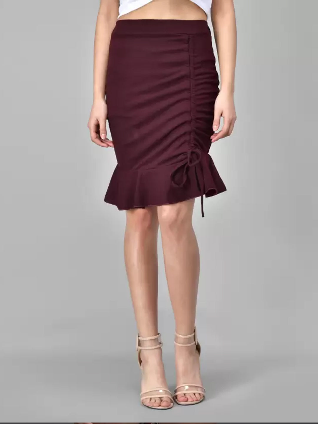 TANDUL  Women Solid Pencil Maroon Skirt