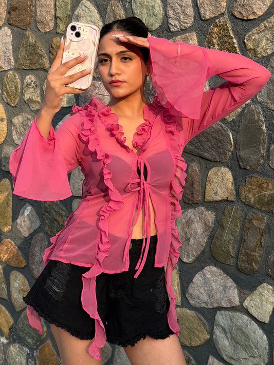 TANDUL Women Exquisite Pink Frill Top