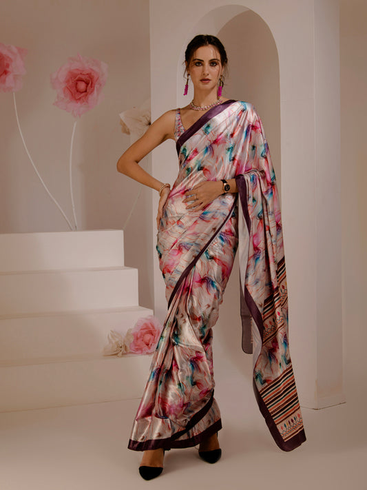 ELTIRE Exquisite Printed Bollywood Style Satin Saree