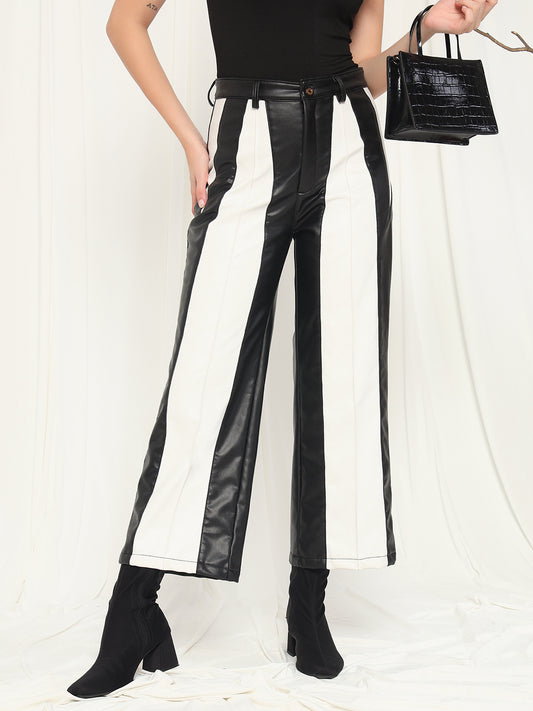 TANDUL  Women Regular Fit Black Faux Leather Trousers