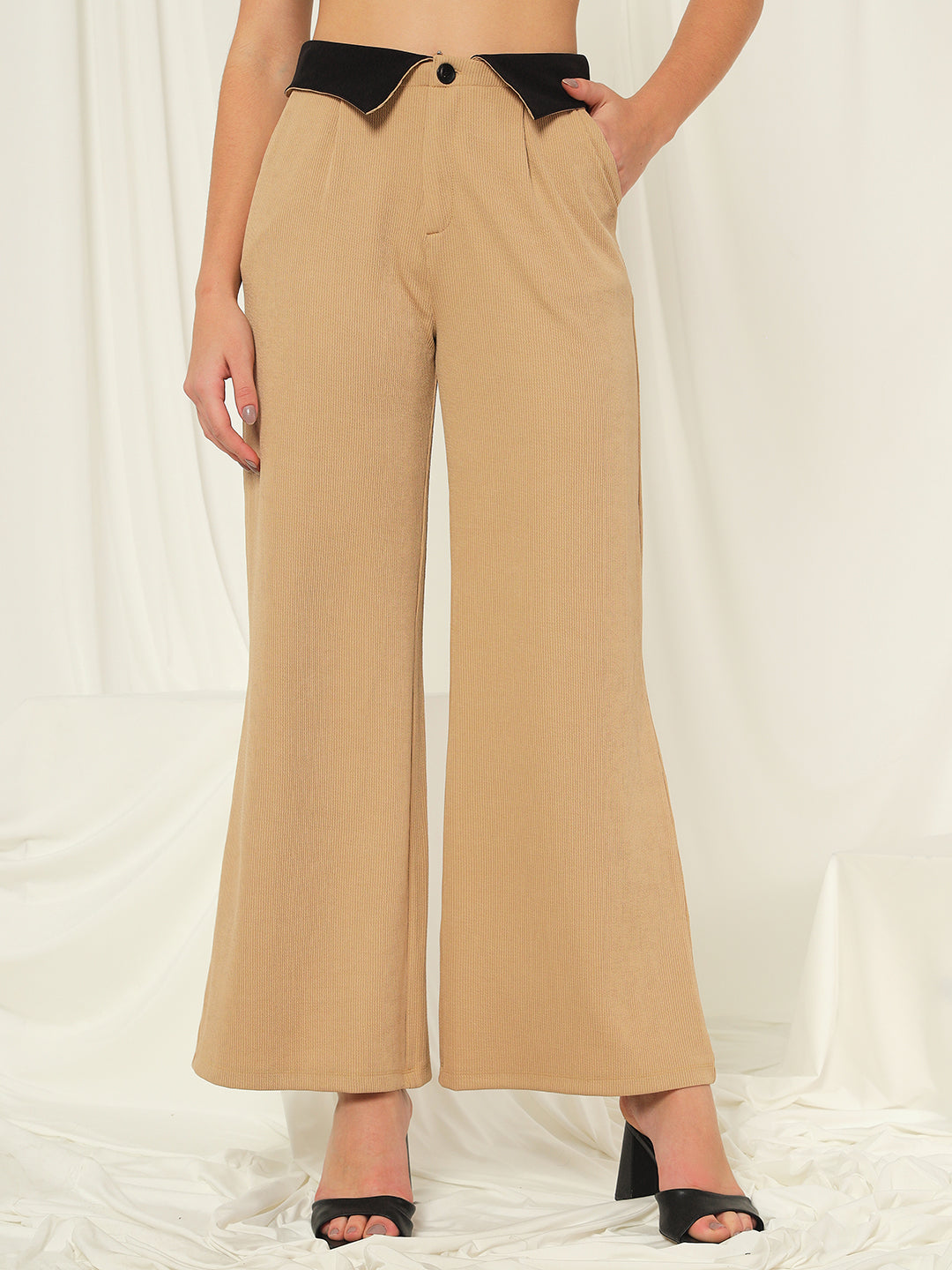 TANDUL  Women Regular Fit Beige Lycra Blend Trousers
