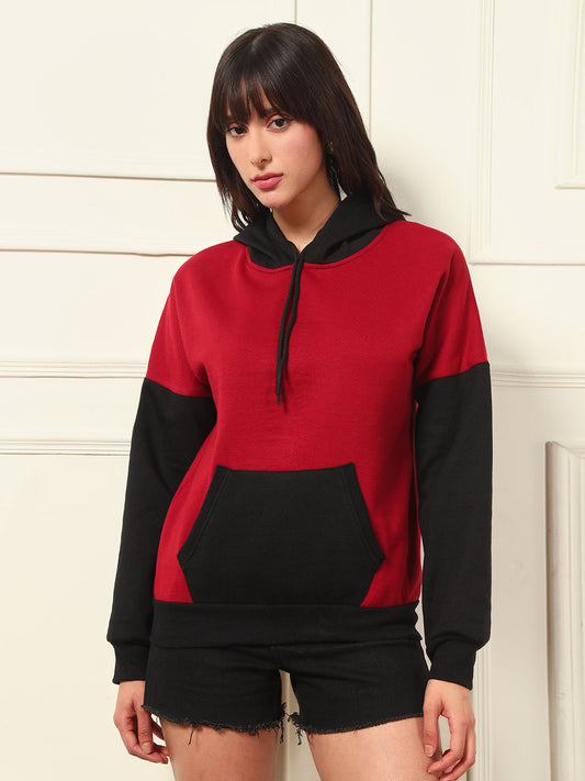 TANDUL Women Stylish Maroon and Black Hoodie