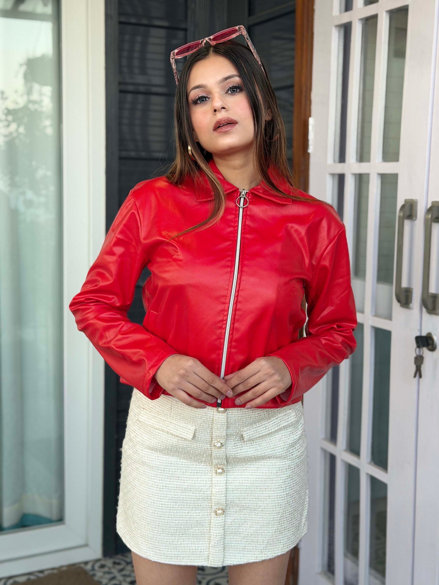 TANDUL Women Stunning Red Leather Jacket
