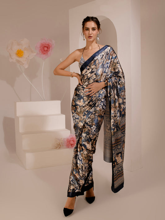 ELTIRE Exquisite Floral  Printed  Satin Saree