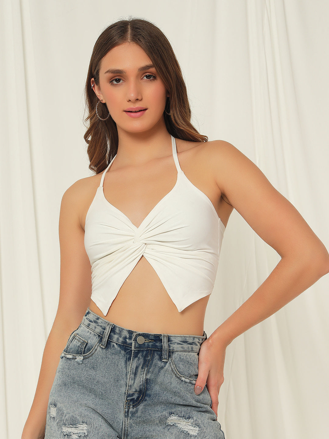TANDUL  Casual Sleeveless Solid Women White Top