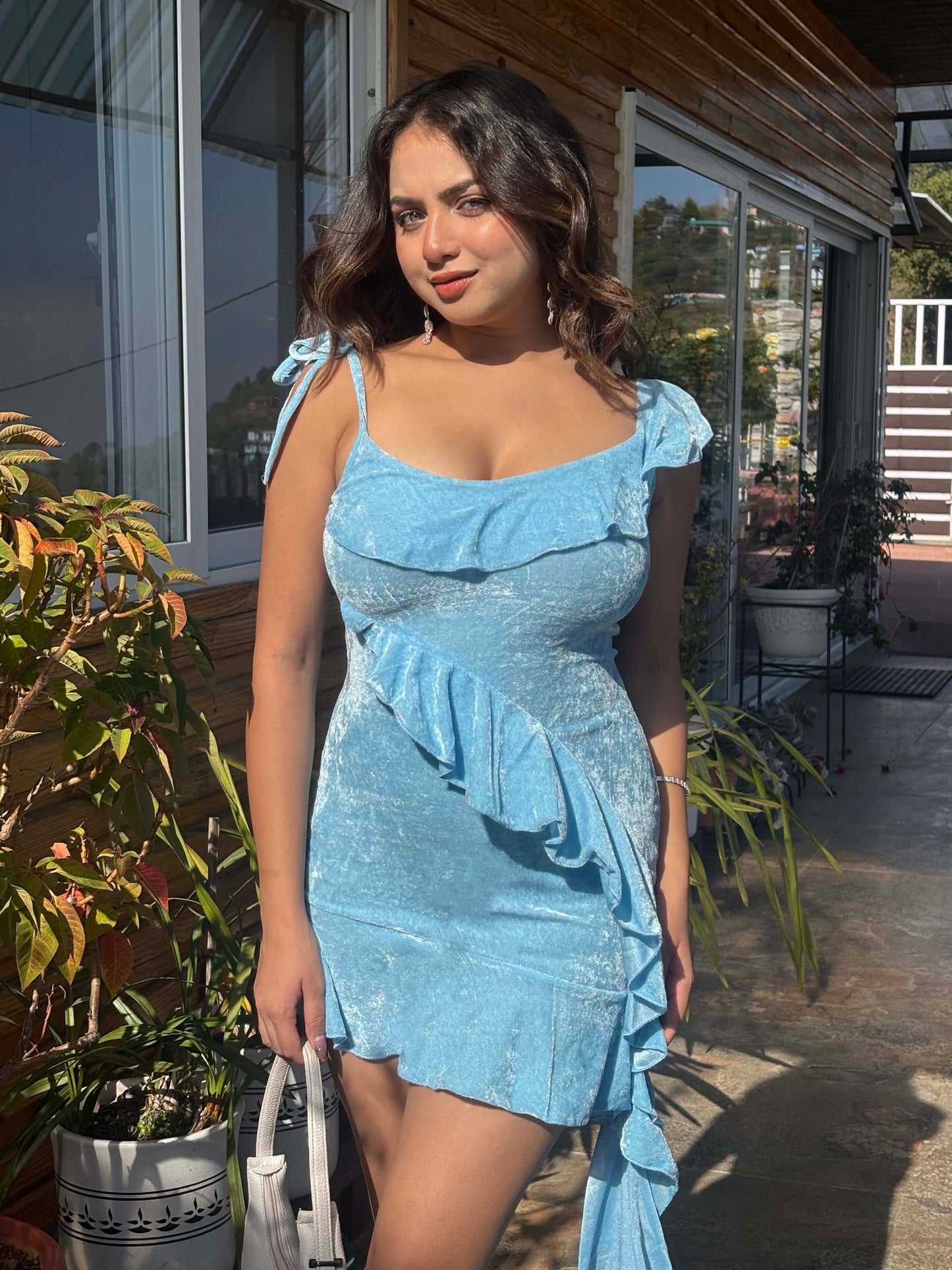 TANDUL Women Stunning Skyblue Velvet Dress