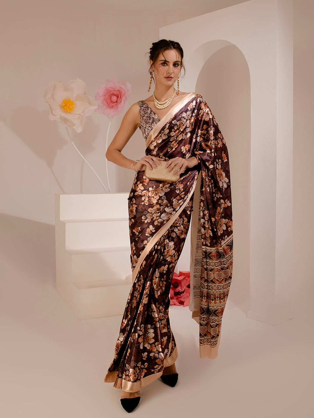 ELTIRE Exquisite Printed Bollywood Style Satin Saree