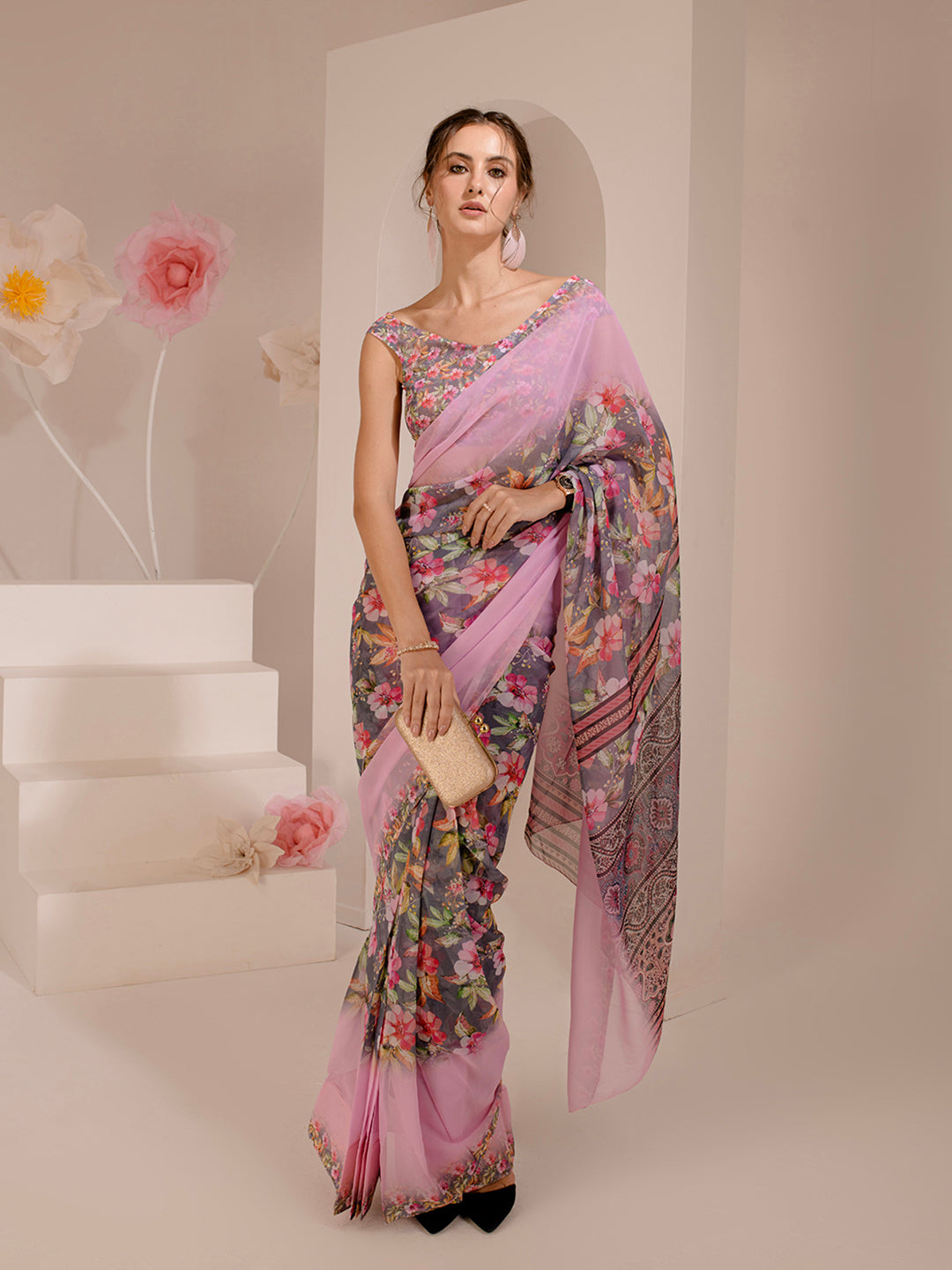 ELTIRE Exquisite Printed Bollywood Style Georgette Saree