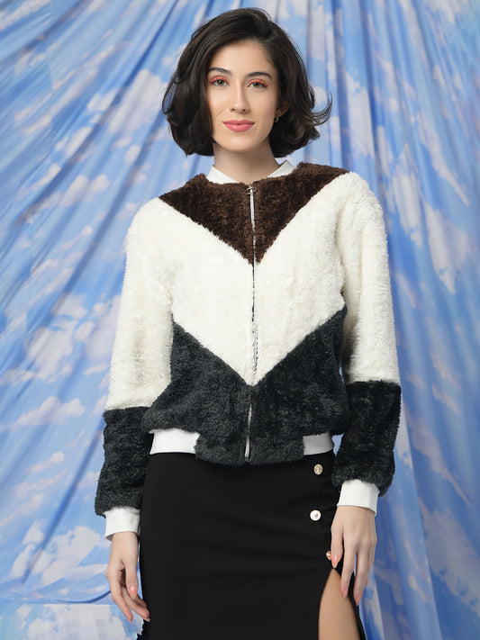 TANDUL  Women Colorblock Fleece Jacket