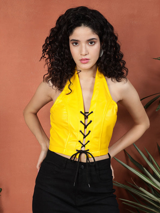 TANDUL Women Stylish Yellow Leather top