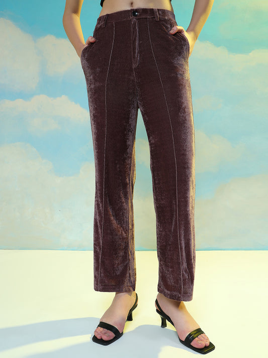 TANDUL  Women Regular Fit Brown Velvet Trousers