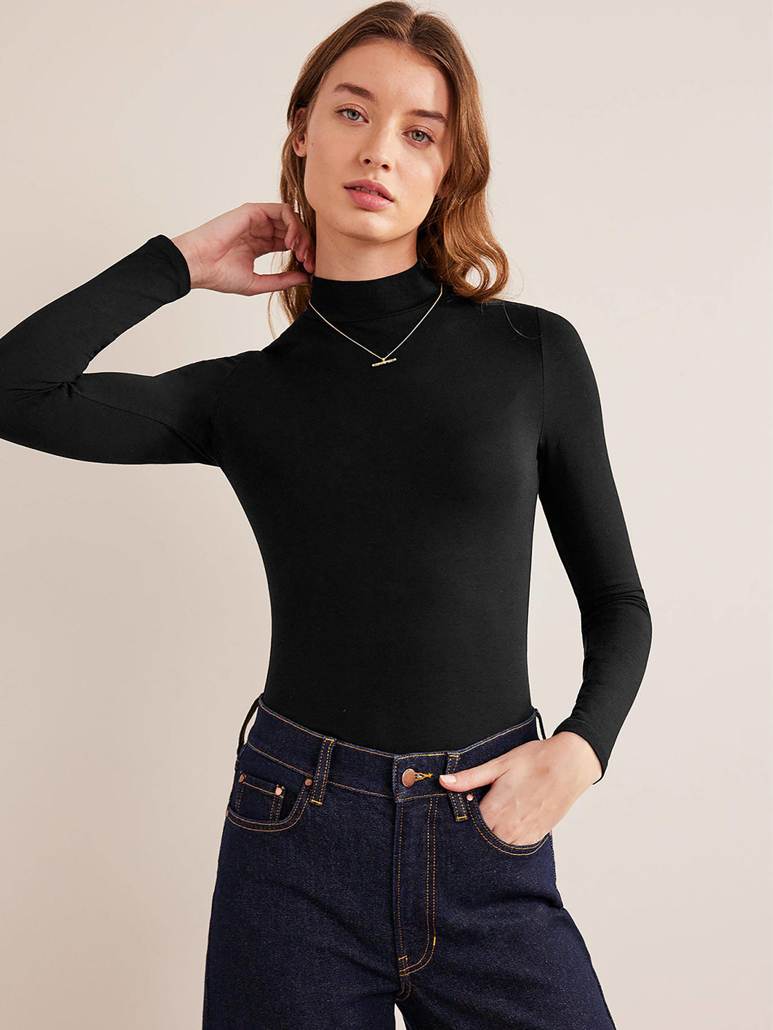 TANDUL  Women Solid High Neck Black Sweater