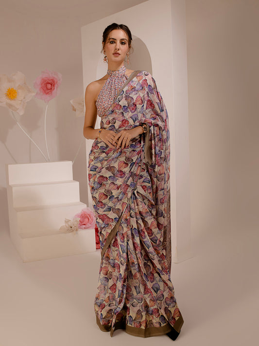 ELTIRE Exquisite Printed Bollywood Style Georgette Sari