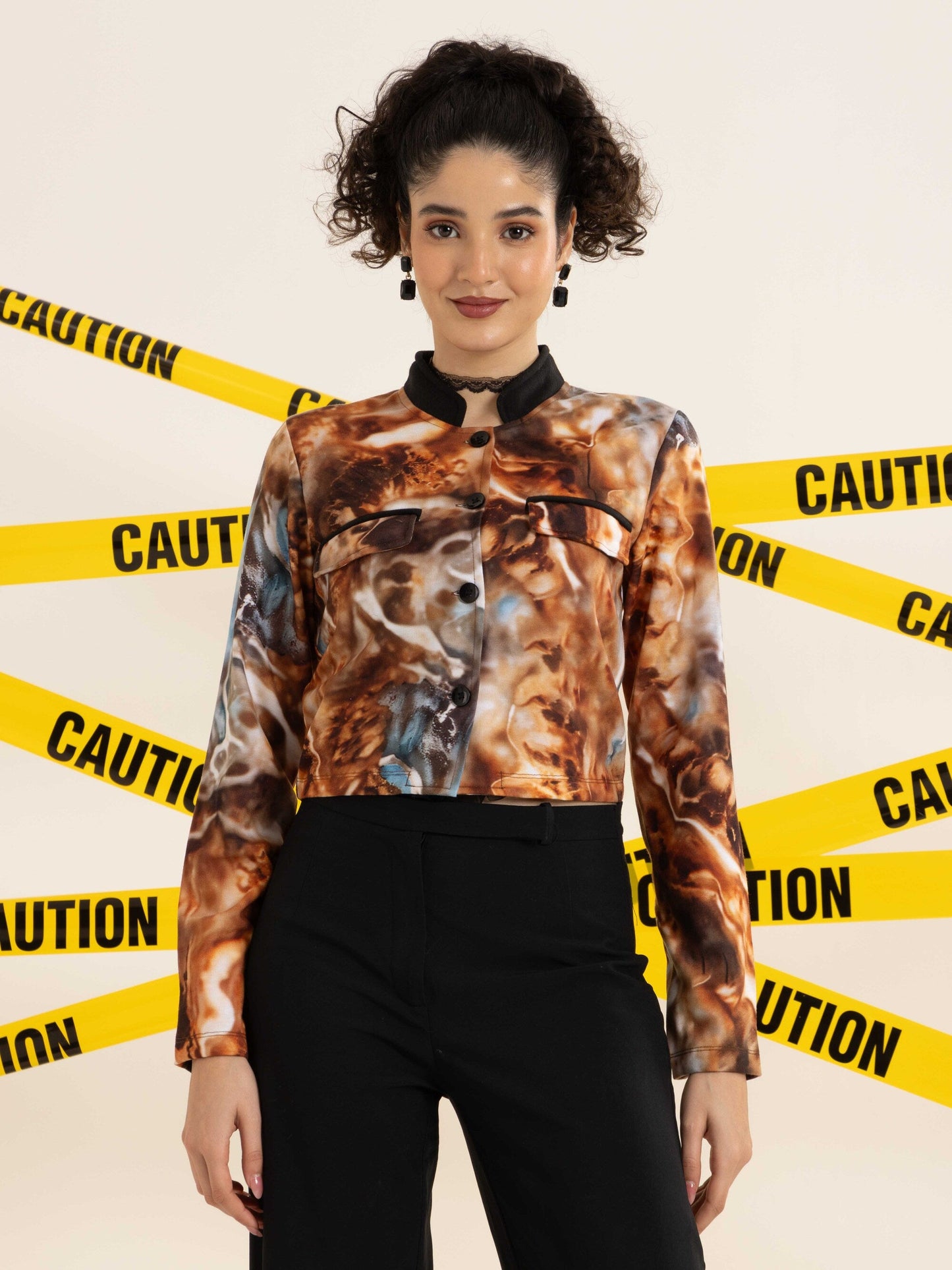 TANDUL Women Brown Marble Printed Blazer