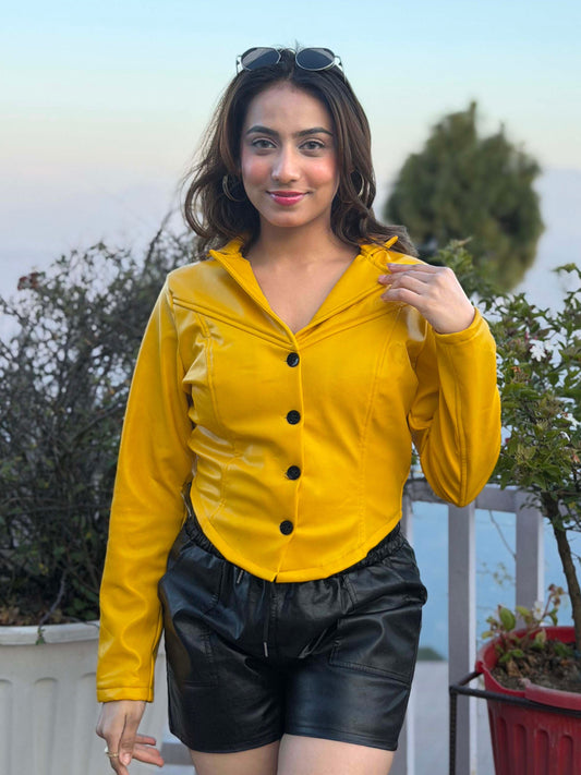 TANDUL Women Stunning Yellow Leather Jacket