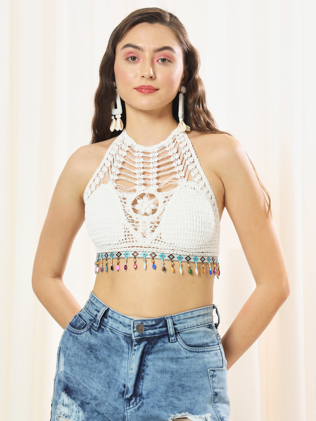 TANDUL  Casual Sleeveless Solid Women White Top