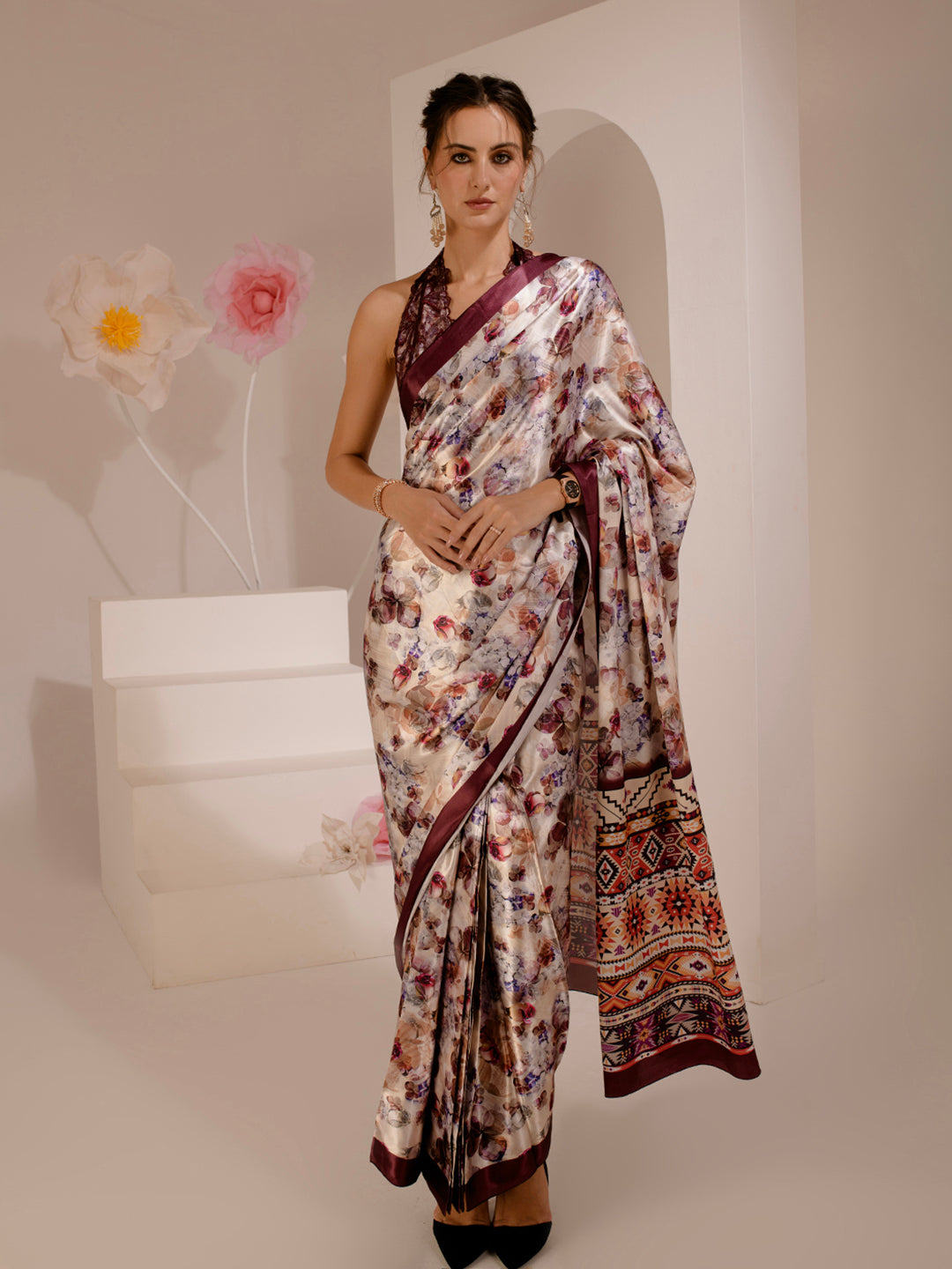 ELTIRE Exquisite Printed Bollywood Style Satin Saree