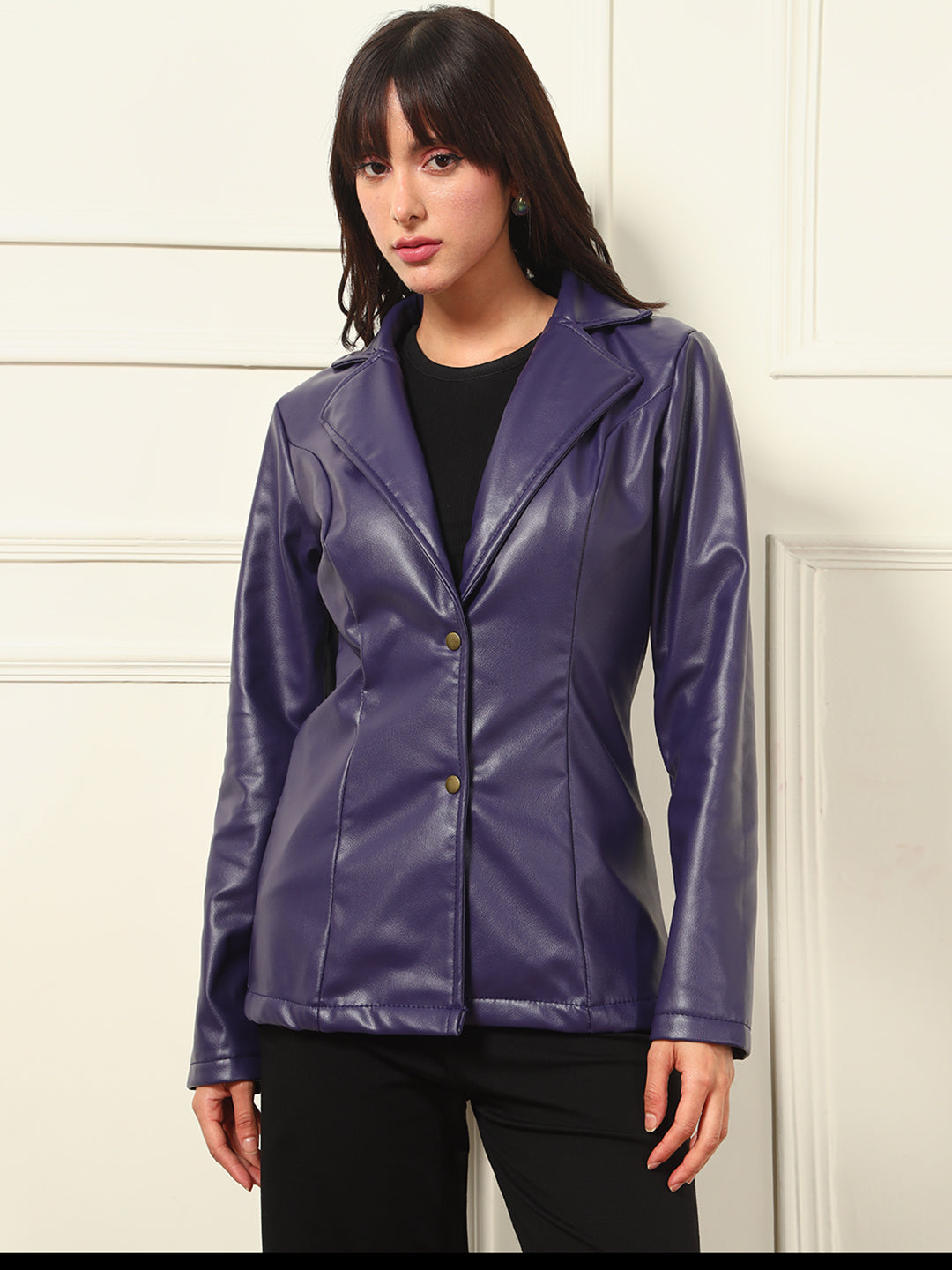 TANDUL Women Striking Purple Leather Blazer