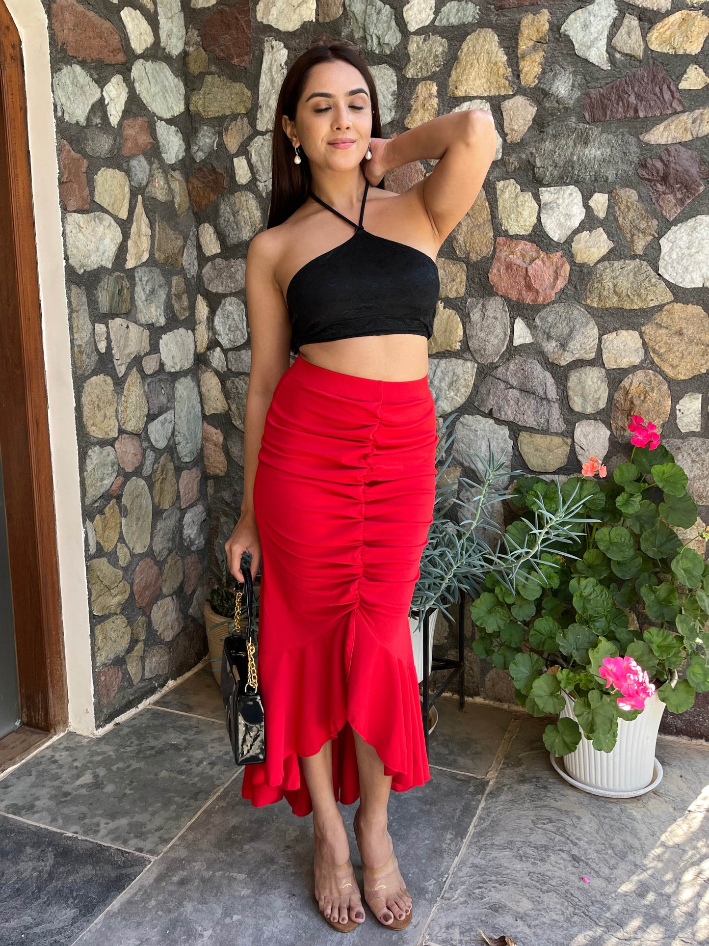 TANDUL Women Stunning Red Skirt