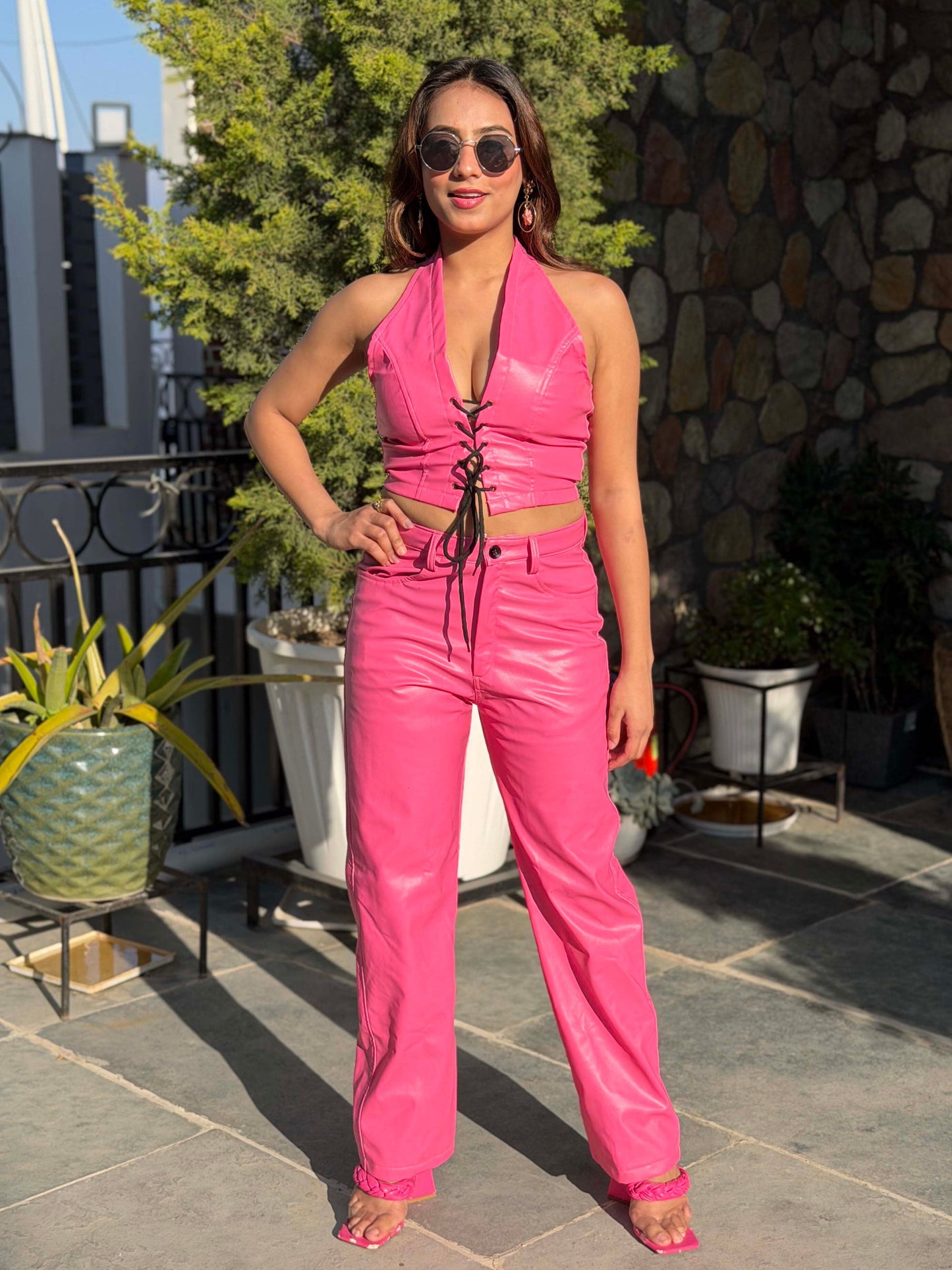 TANDUL Women Pink Leather Co-ord Set