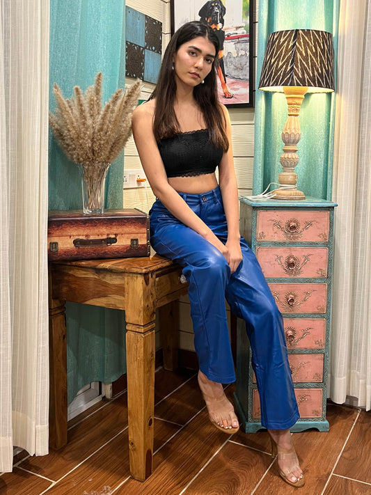 TANDUL Women Regular Fit Blue Leather Trousers